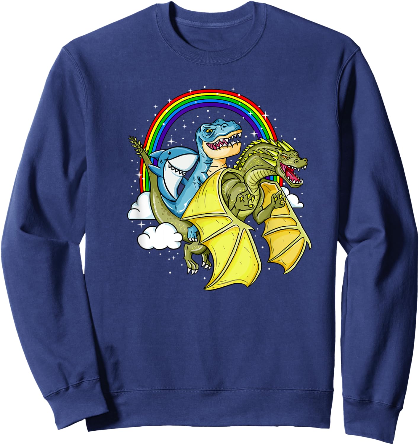 Shark Riding T-Rex Dinosaur Dragon Rainbow Fantasy Gift Sweatshirt - Sweatshirt | Navy