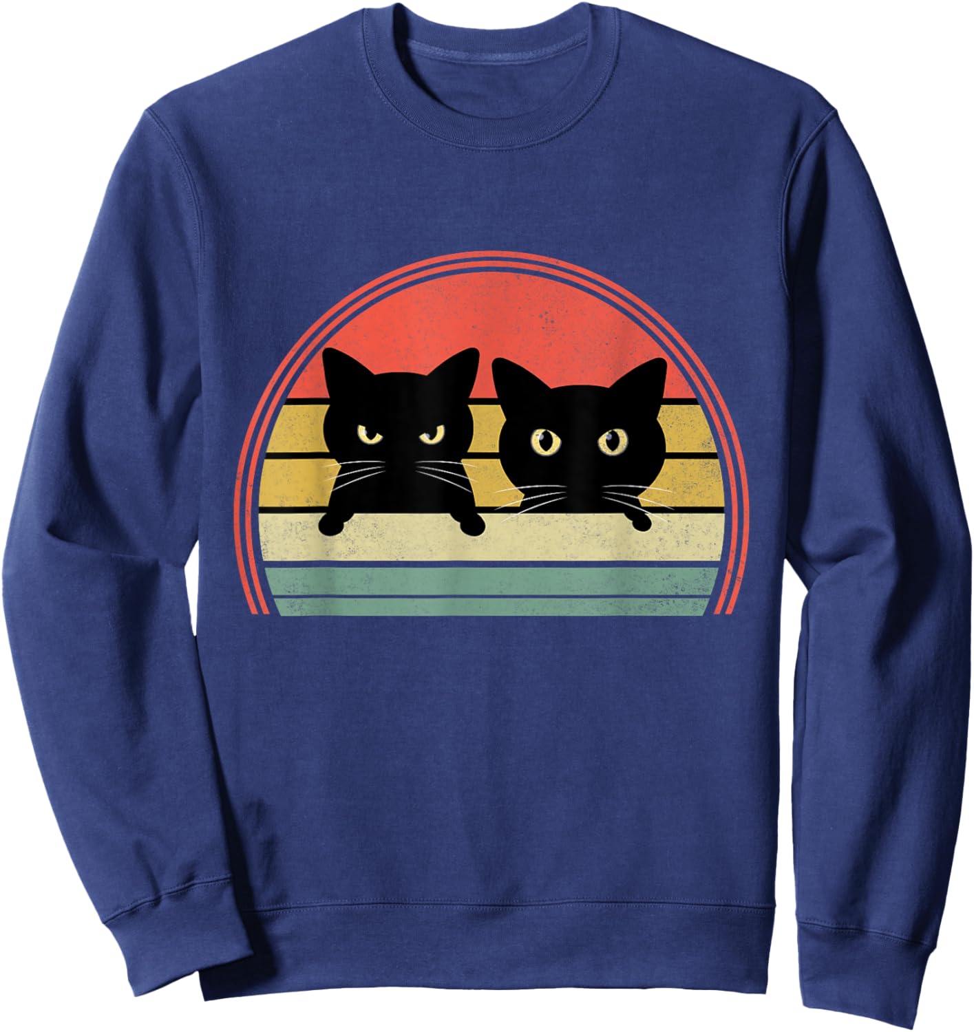 2 Black Cats Peeking Vintage Retro Cat Animal Lover Women Girls Kids Sweatshirt - Sweatshirt | Navy
