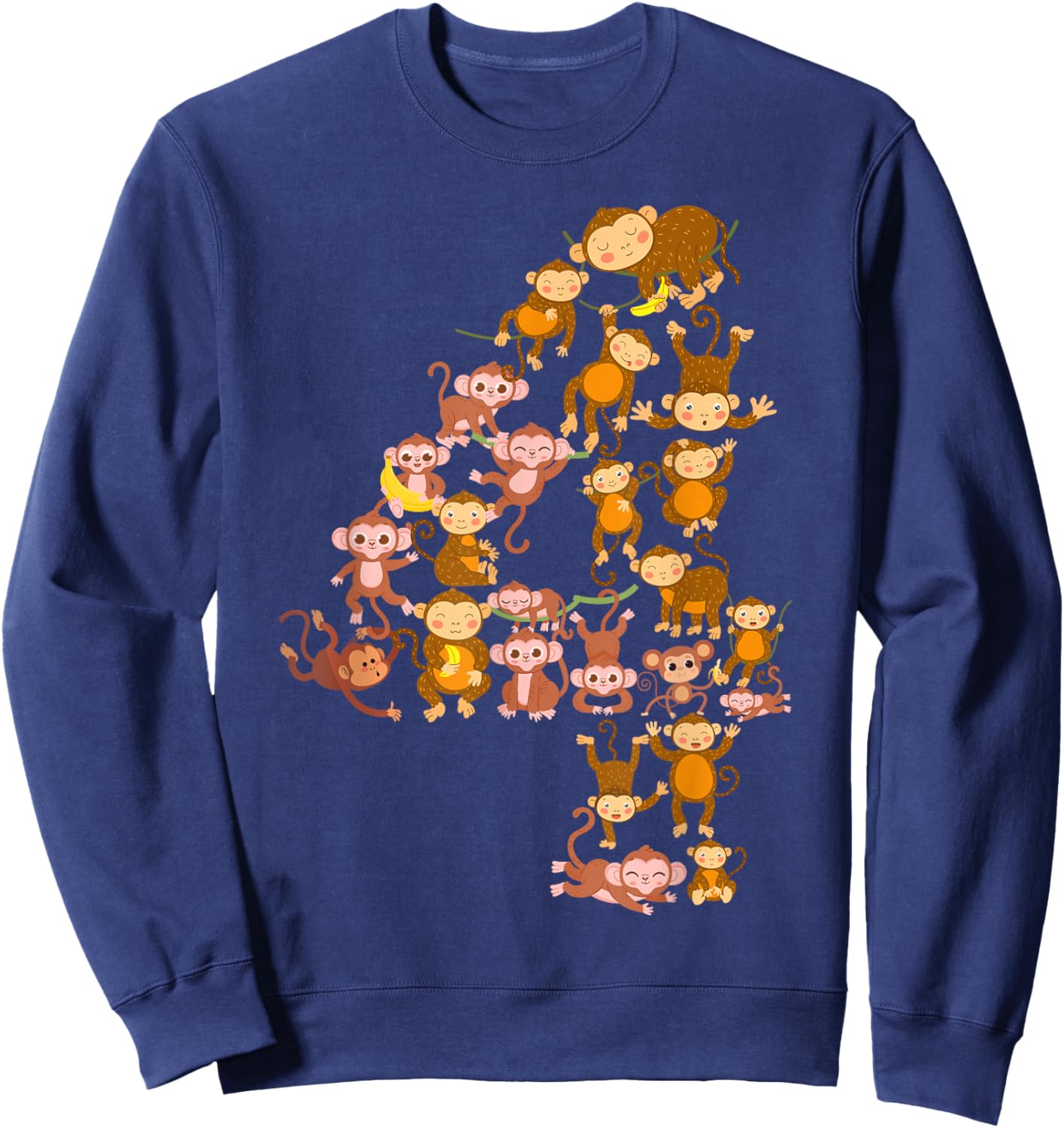 Kids 4th Birthday Monkey Theme 4 Year Old Kid Monkeys Lovers Sweatshirt - Sweatshirt | Navy