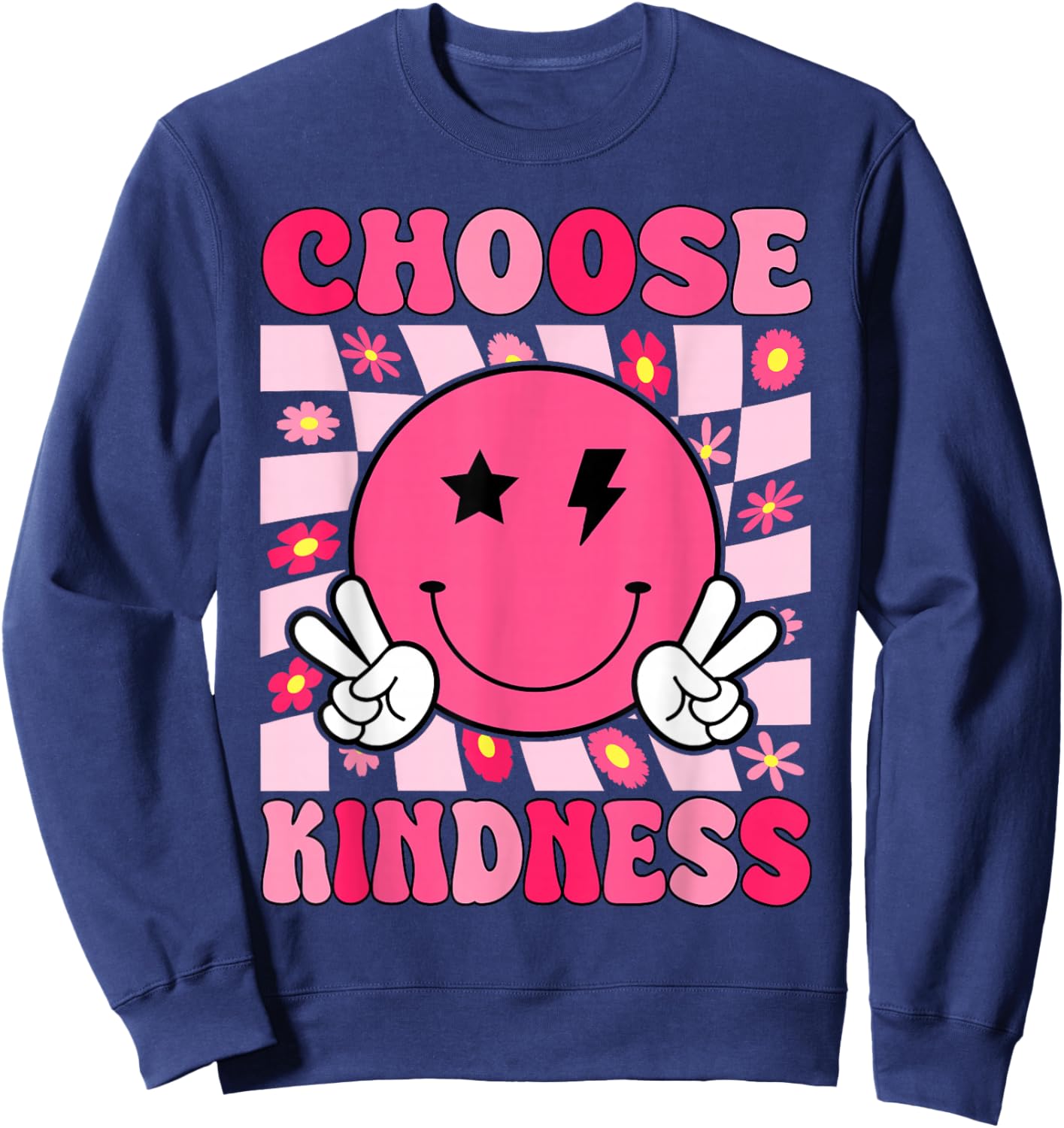 Be Kind Choose Kindness Retro Groovy Inspirational Sweatshirt - Sweatshirt | Navy