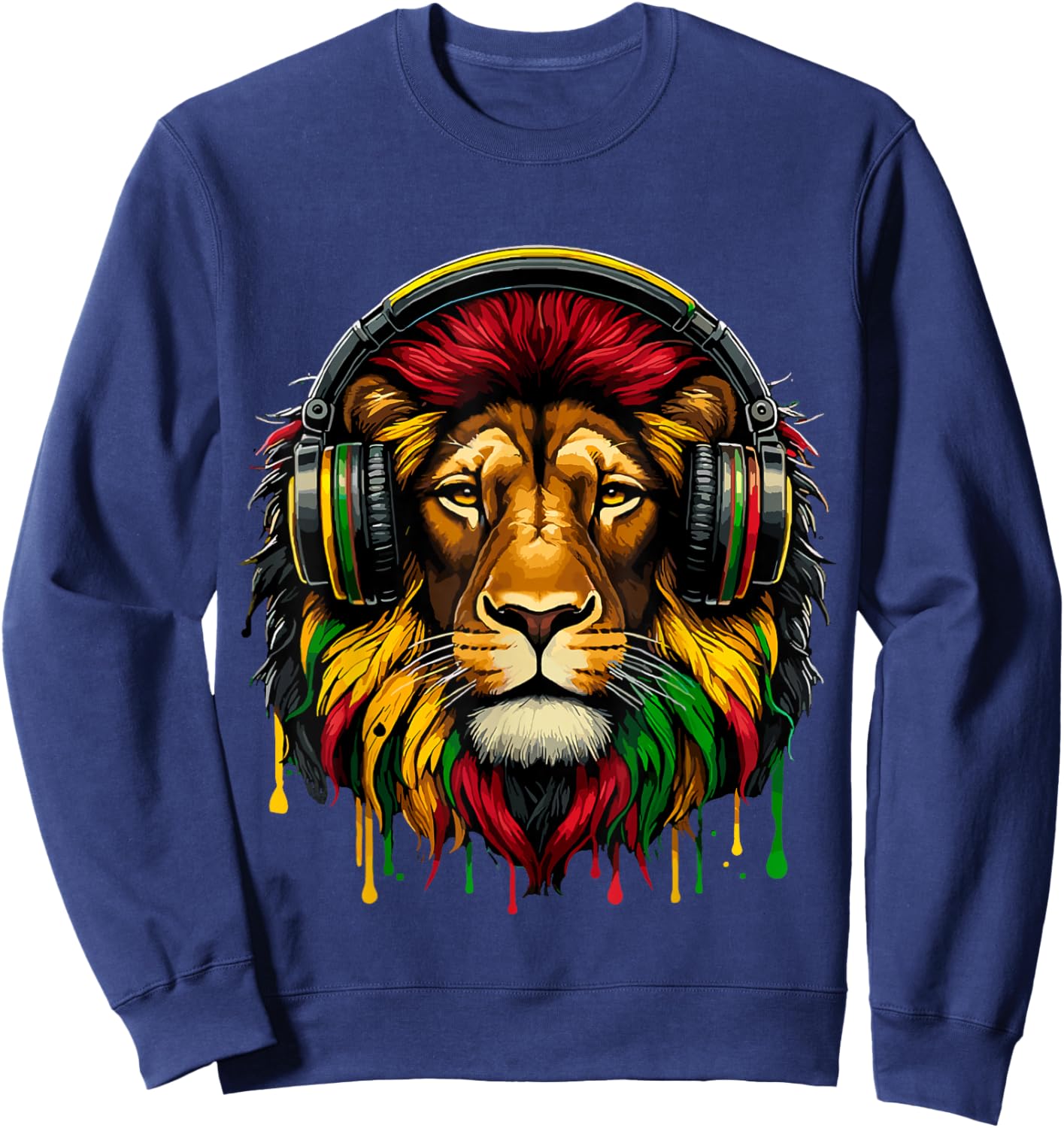 Rasta Raggae Jamaica Music Headphones Lion of Judah Sweatshirt - Sweatshirt | Navy