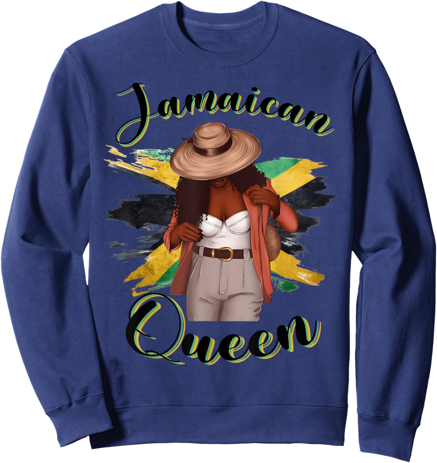 Proud Jamaican Melanin Queen Jamaican Afro Girl Jamaica Flag Sweatshirt - Sweatshirt | Navy