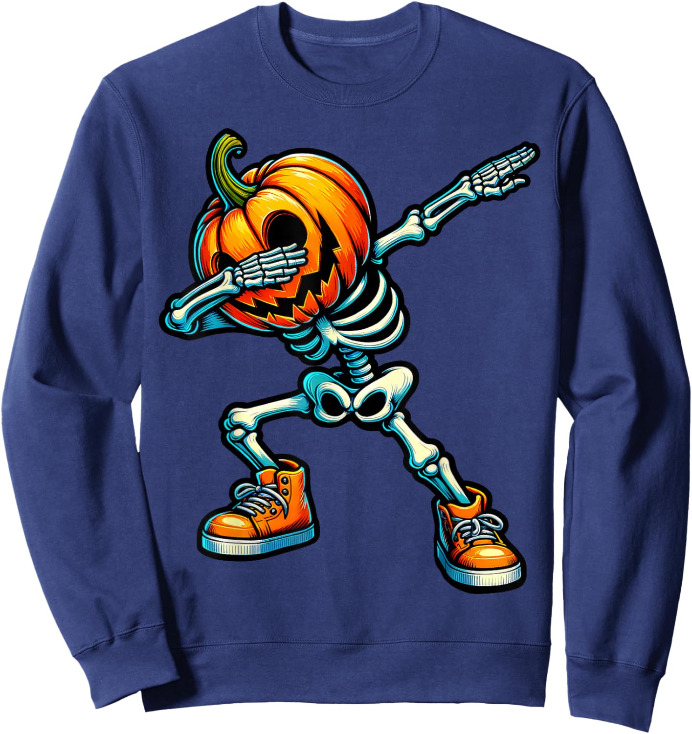 Dabbing Halloween Skeleton Boys Trick Treat Funny Pumpkin Sweatshirt - Sweatshirt | Navy