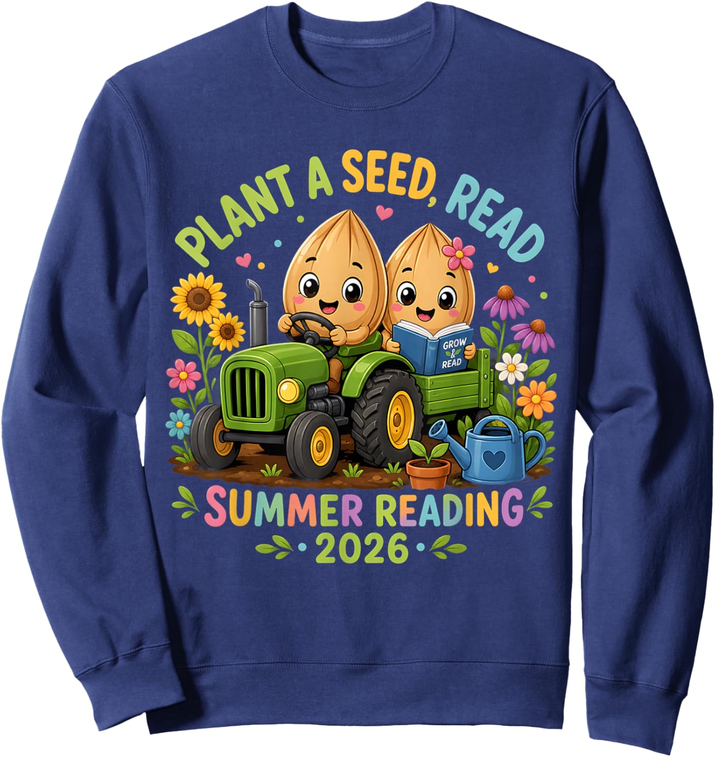 Plant A Seed Read 2026 Summer Reading Floral Farm Tractor Sweatshirt - Sweatshirt | Navy