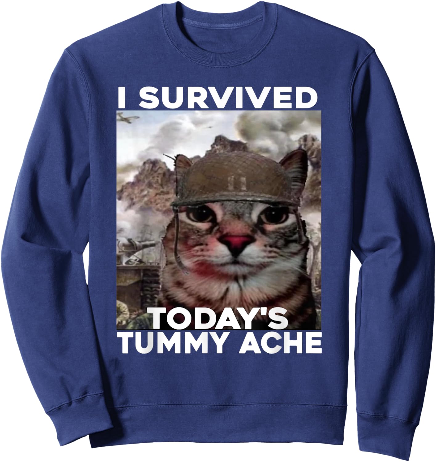 I Survived Today's Tummy Ache Meme Sweatshirt - Sweatshirt | Navy
