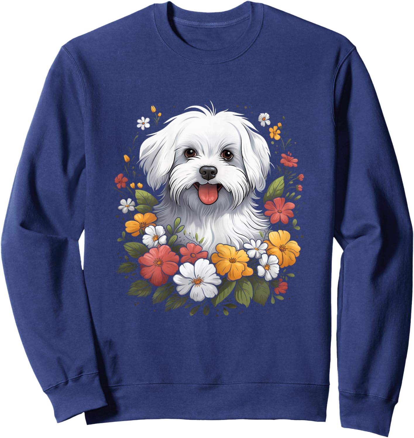 Maltese Mom Floral Dog Lover Vintage Flowers Cute Sweatshirt - Sweatshirt | Navy