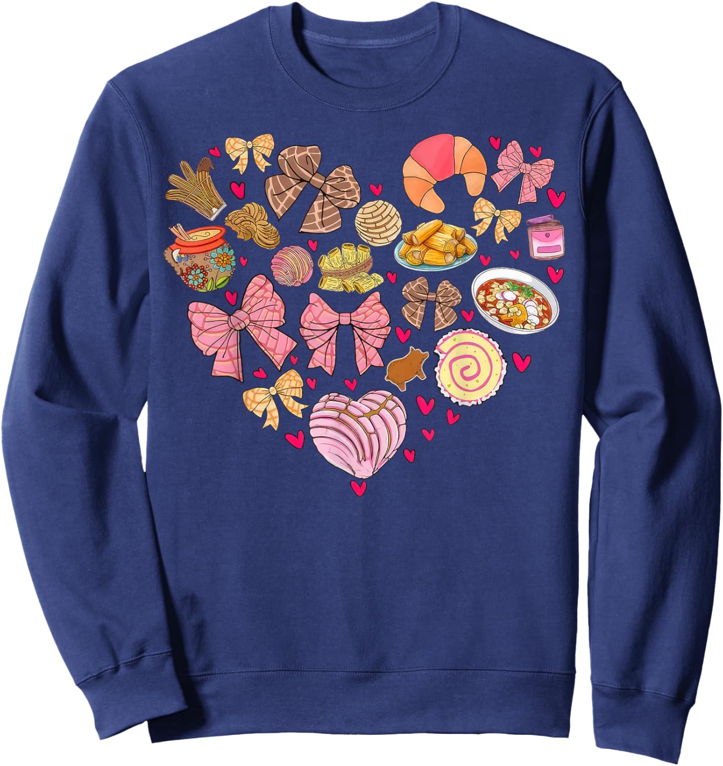 Valentine Conchas Pan Dulce Heart Mexican Valentine's Day Sweatshirt - Sweatshirt | Navy