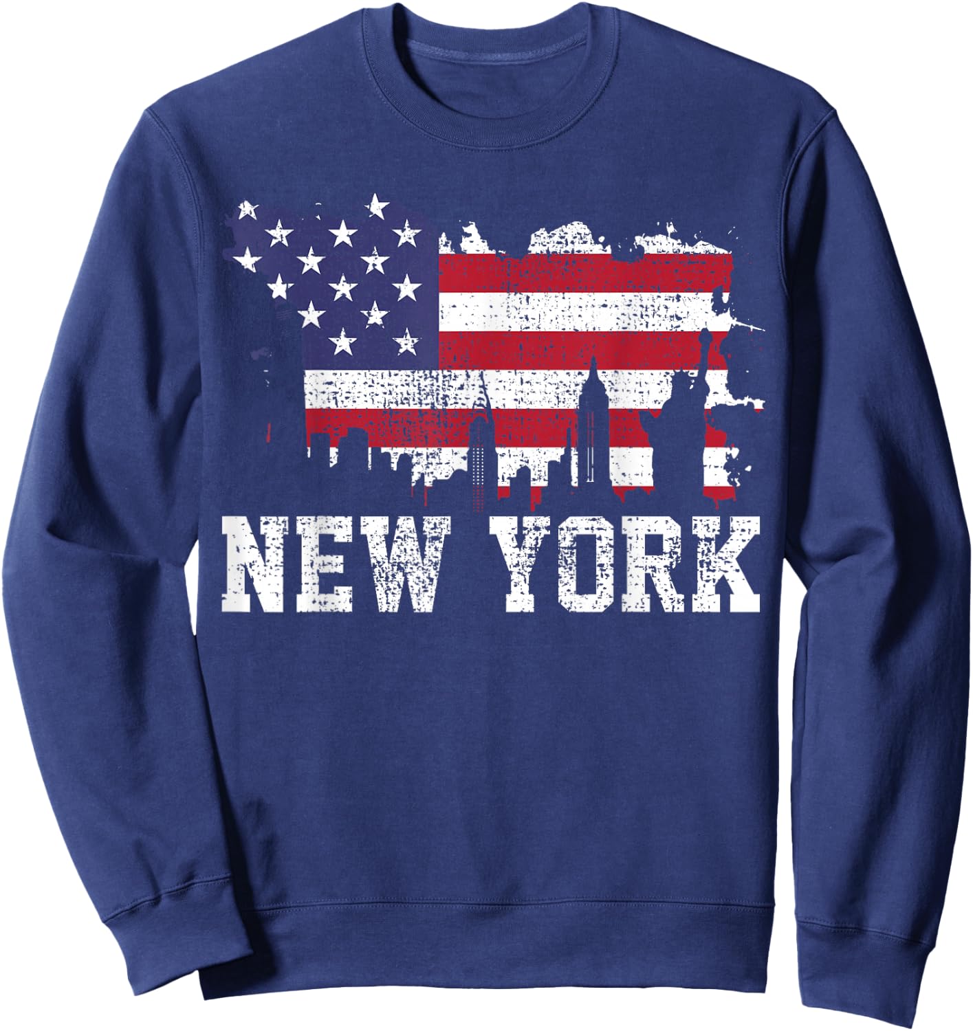 Vintage New York City NYC Skyline USA Flag America Gift Sweatshirt - Sweatshirt | Navy