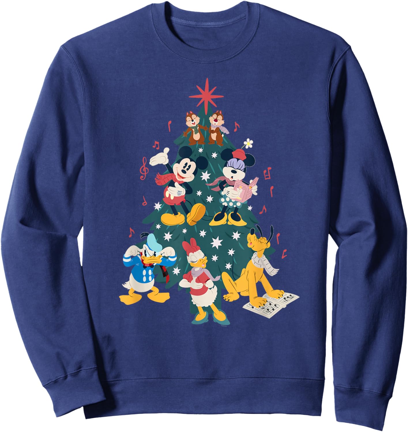 Disney Mickey & Friends Holiday Retro Christmas Tree Carols Sweatshirt - Sweatshirt | Navy