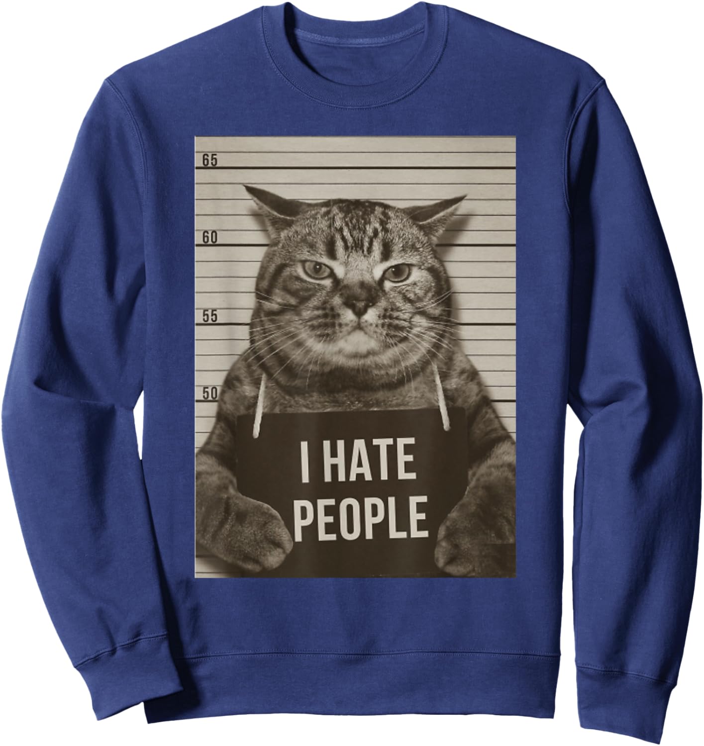 Funny Cat Police Mugshot I Hate People Sweatshirt - Sweatshirt | Navy