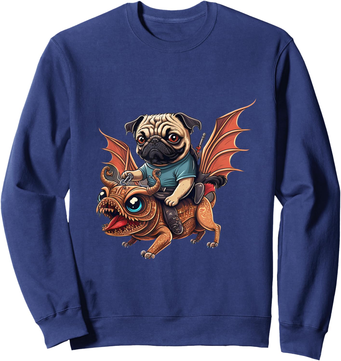 Cute Pug Riding On A Dragon Sweatshirt - Sweatshirt | Navy