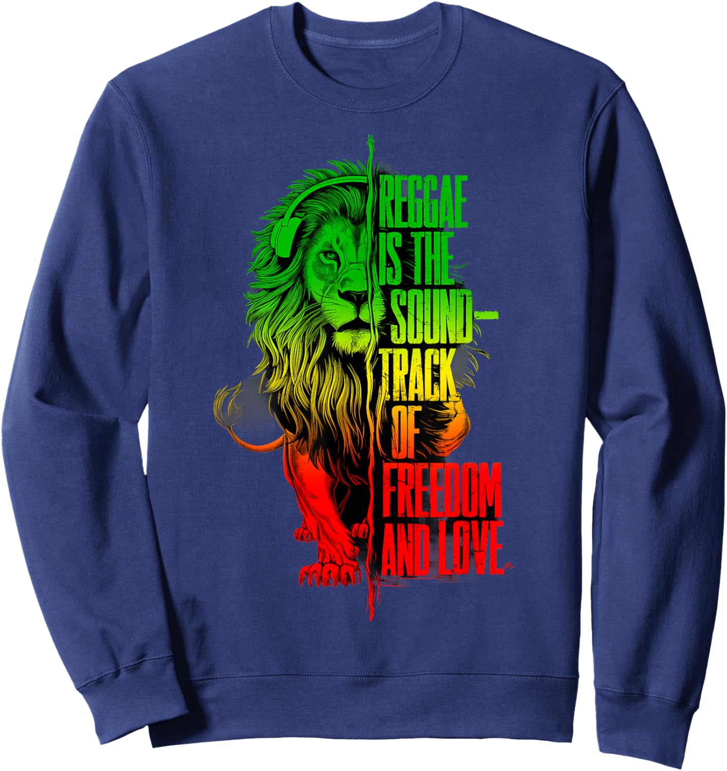 Rasta Reggae Lion Of Judah Reggae Music Headphones Sweatshirt - Sweatshirt | Navy