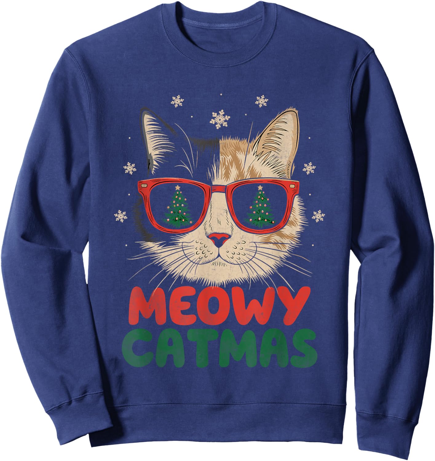 Meowy Catmas Christmas Cat Lover Snowflakes X-mas Holiday Women Kids Sweatshirt - Sweatshirt | Navy