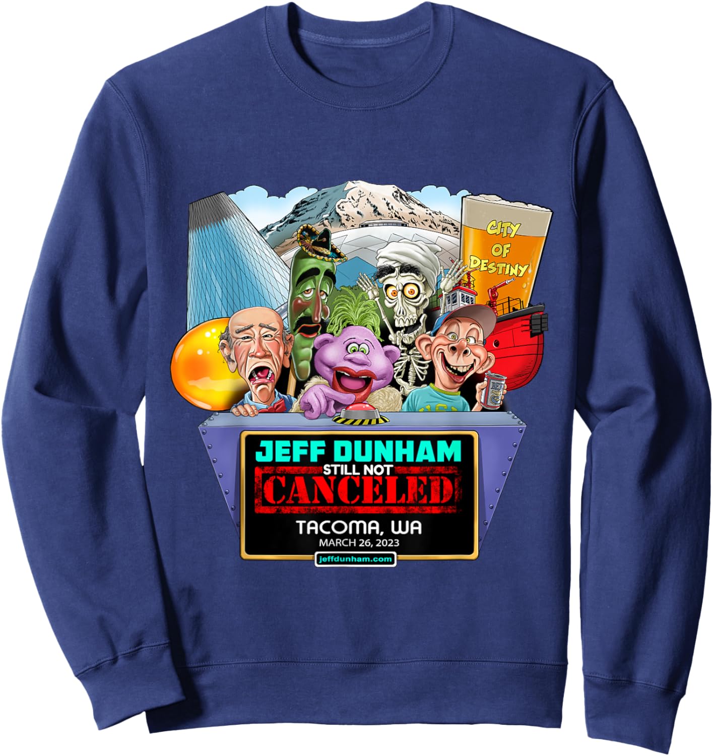 Jeff Dunham Tacoma 2023 Black - Classic Fit, Cotton, Short Sleeve Sweatshirt - Sweatshirt | Navy