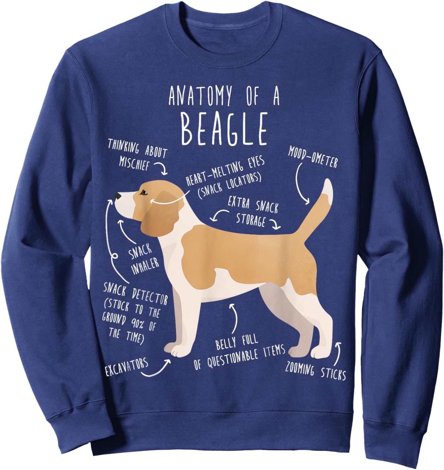 Lemon Beagle Dog Anatomy, Funny Cute Pet Dog Mom Dog Dad Sweatshirt - Sweatshirt | Navy