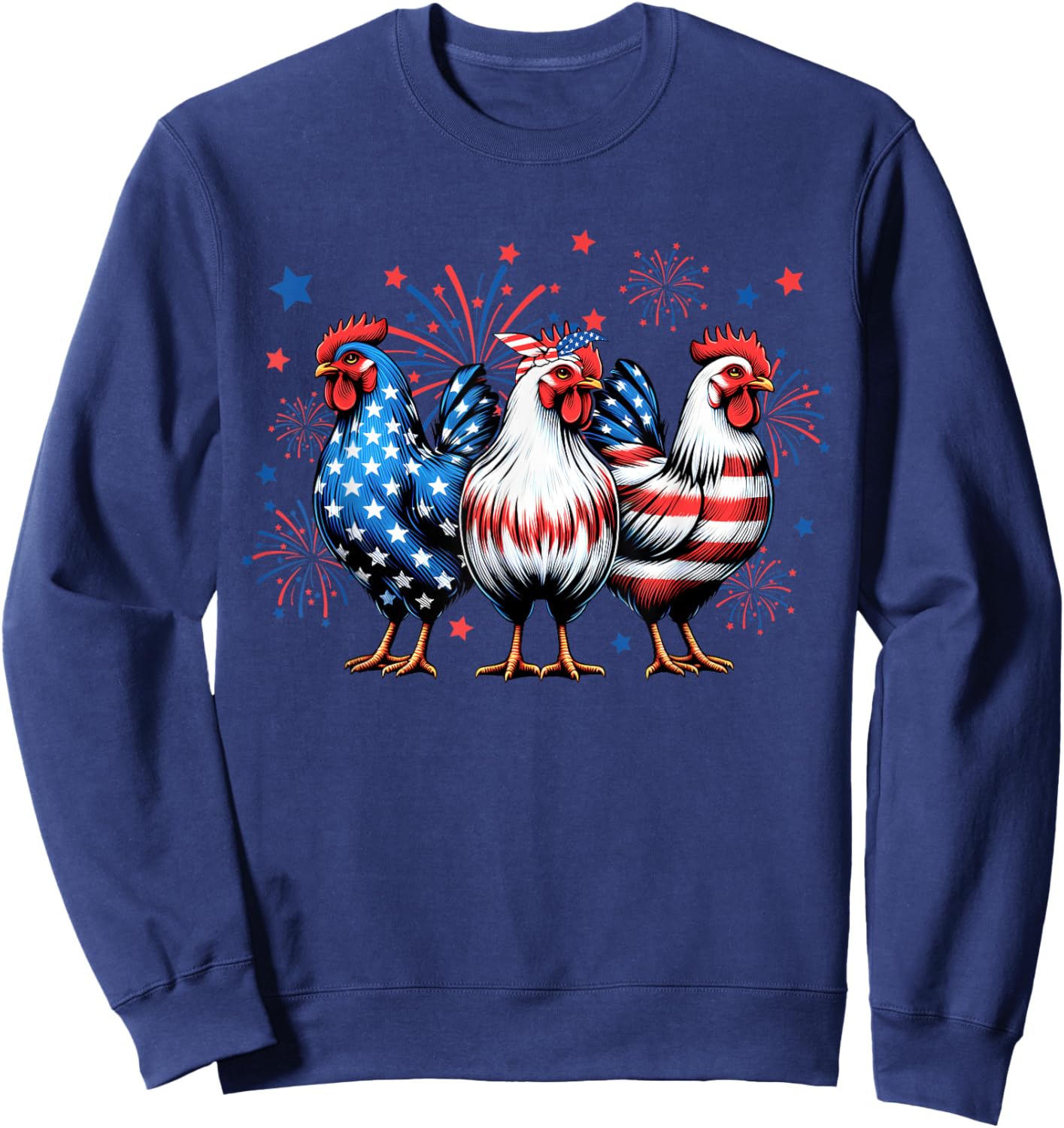 Patriotic Firework Red White Blue Chicken USA Flag July 4th Sweatshirt - Sweatshirt | Navy