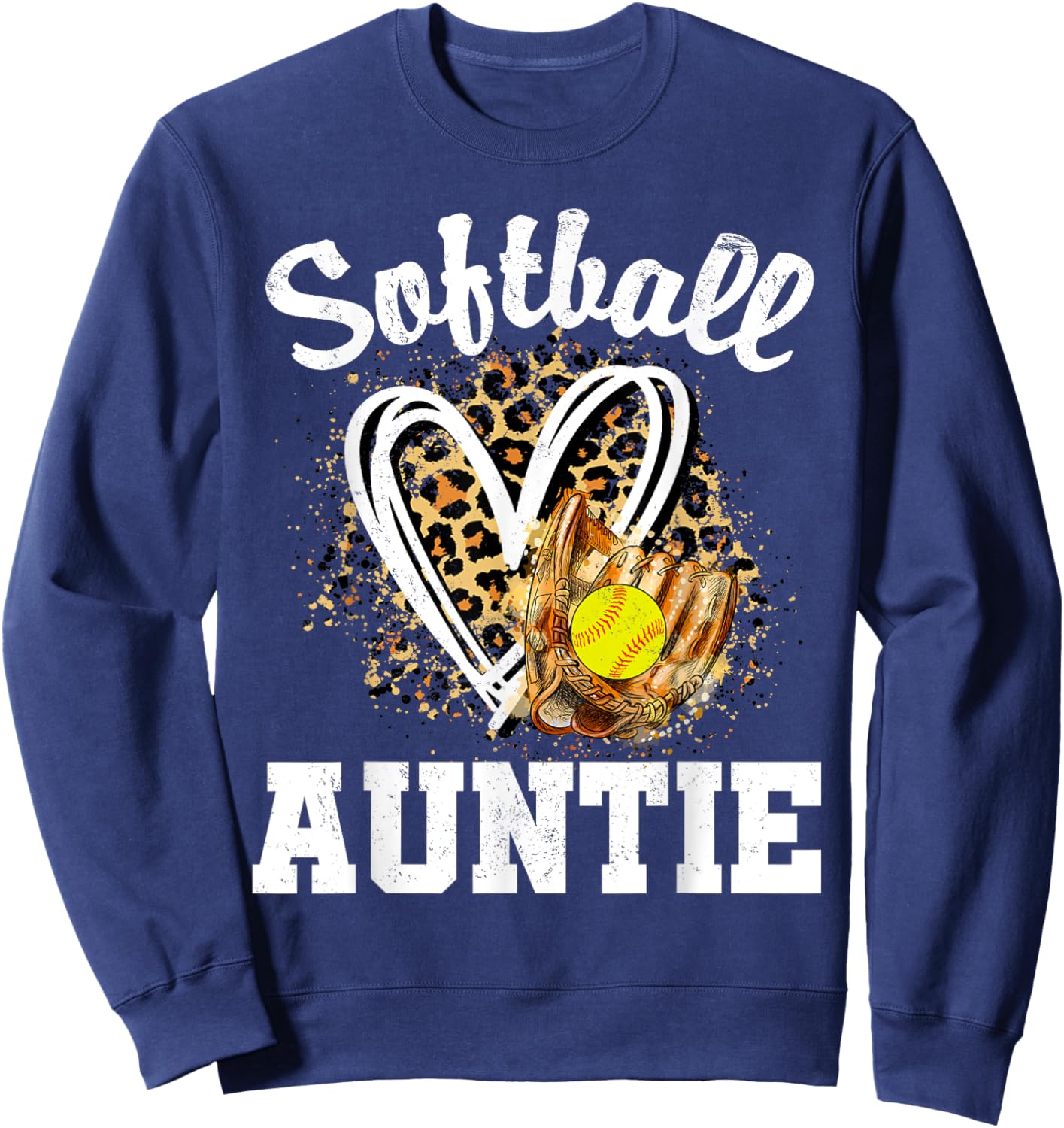 Softball Auntie Leopard Heart Matching Family Sweatshirt - Sweatshirt | Navy