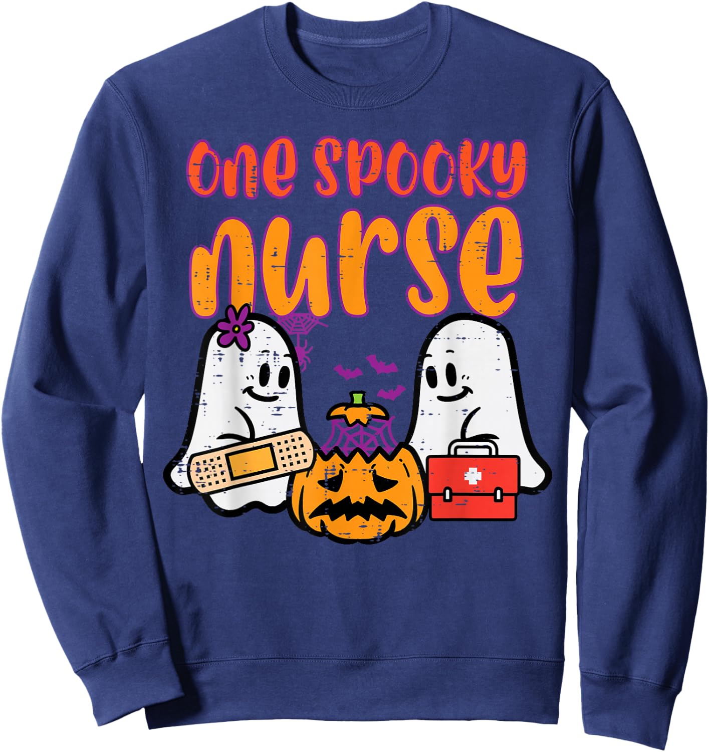 Ghosts One Spooky Nurse Halloween Nurse Fall Scrub RN Women Sweatshirt - Sweatshirt | Navy