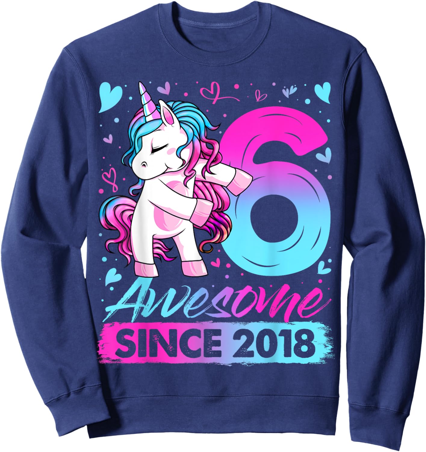 6 Years Old Flossing Unicorn Gifts 6th Birthday Girl Party Sweatshirt - Sweatshirt | Navy