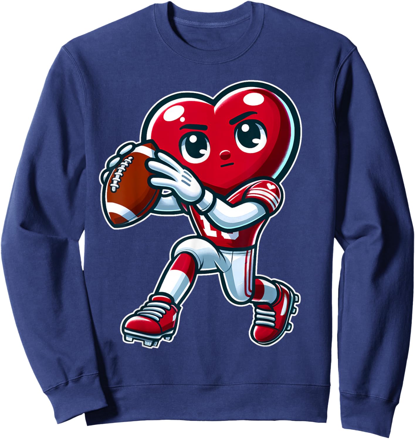 Valentine's Day Heart Quarterback Football Sports Sweatshirt - Sweatshirt | Navy
