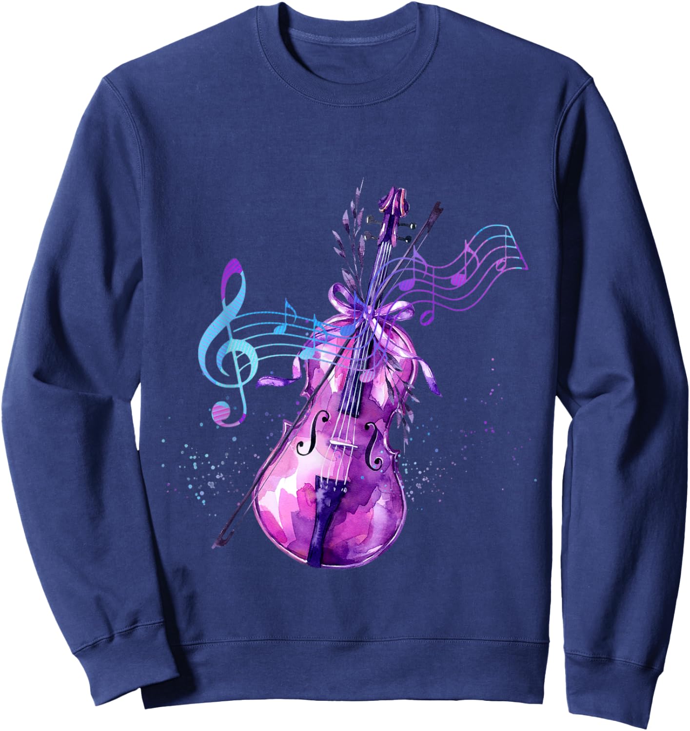 Violin Lilac Violin Watercolor Flowers Sweatshirt - Sweatshirt | Navy