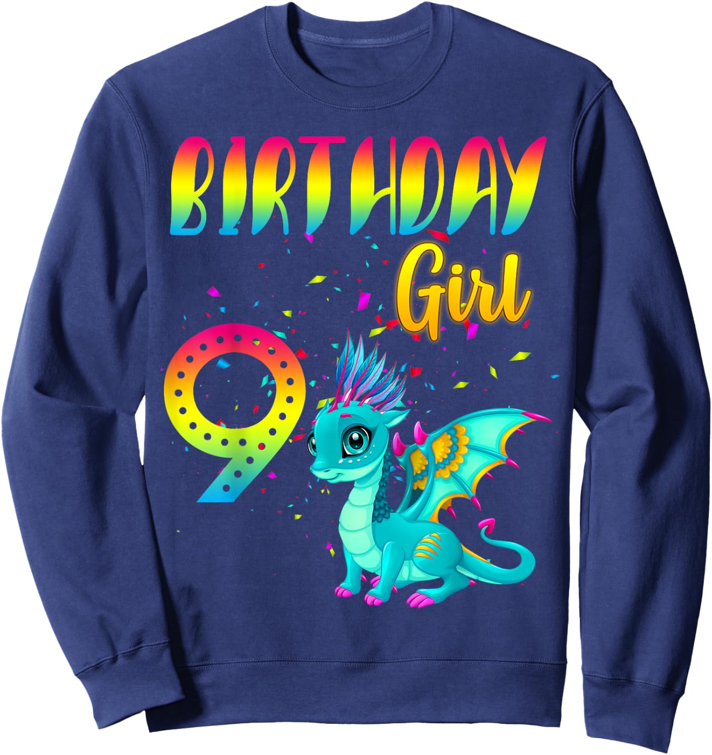 Birthday Girl Dragon 9 Theme Party Outfit Sweatshirt - Sweatshirt | Navy