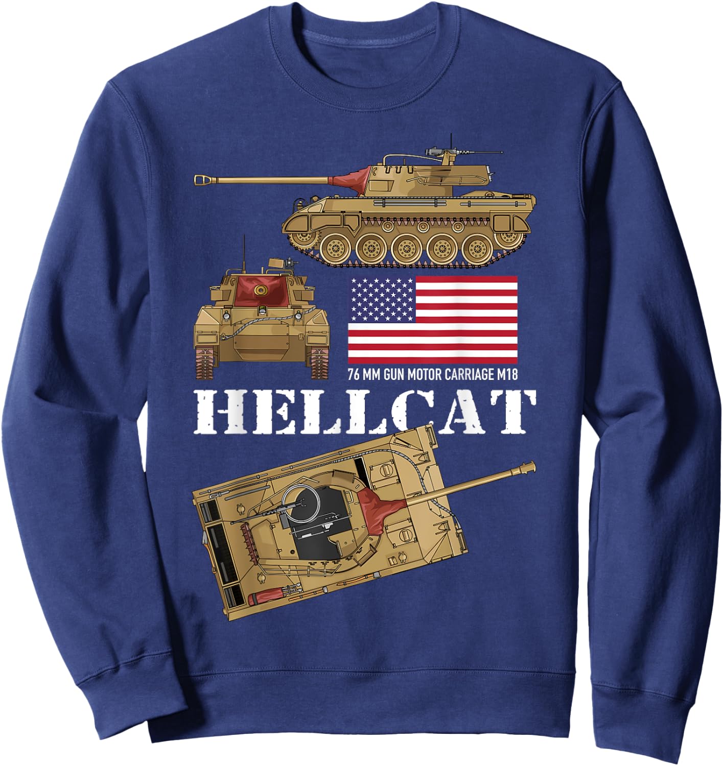 M18 Hellcat WW2 American Tank Destroyer Tanks Diagram Flag Women Kids Sweatshirt - Sweatshirt | Navy