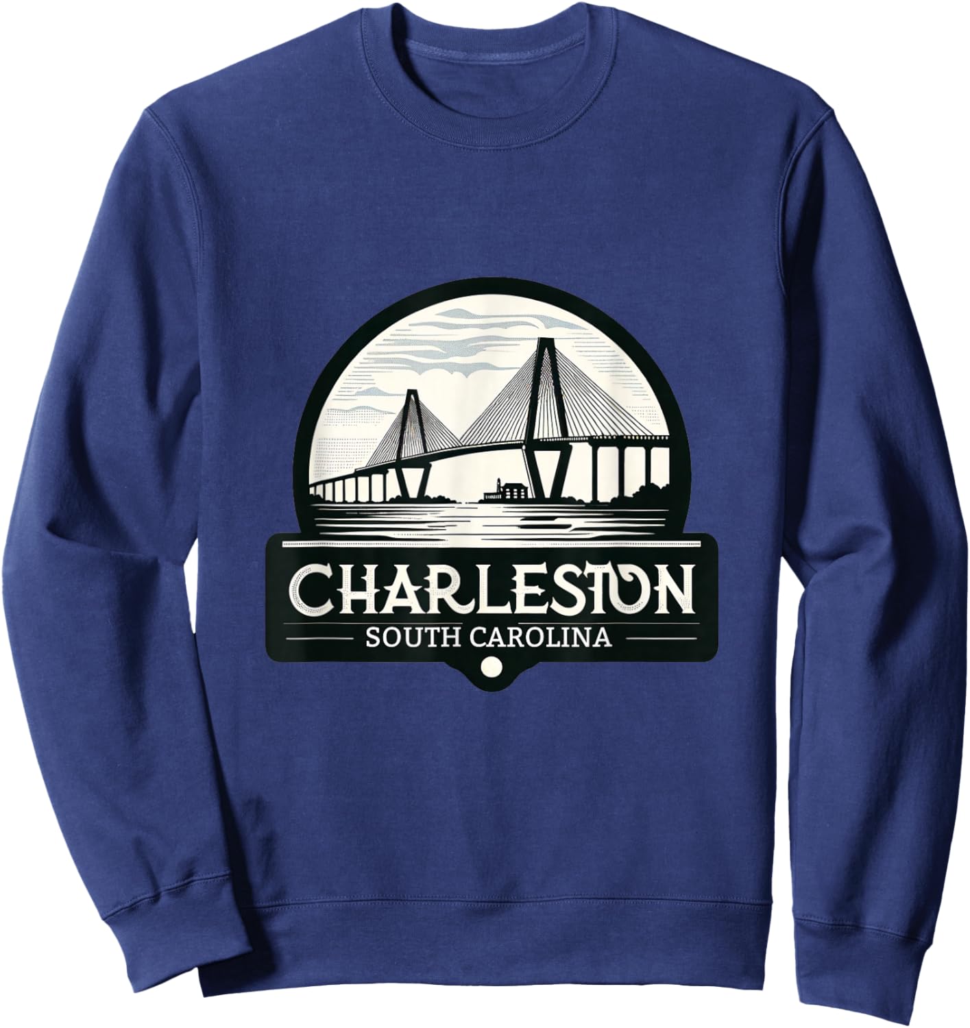Charleston South Carolina Ravenel Bridge Skyline Sweatshirt - Sweatshirt | Navy