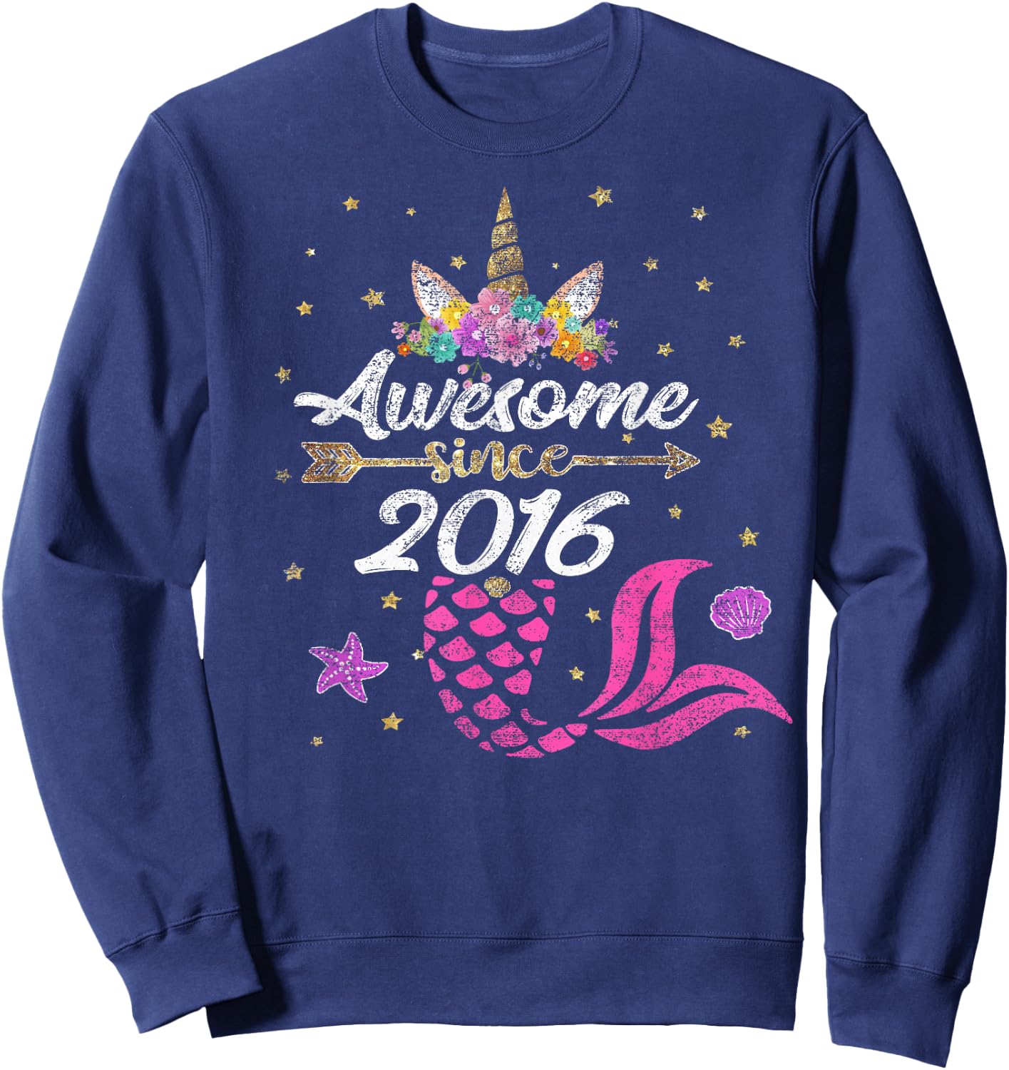 Unicorn Shirt Mermaid Birthday - Awesome Since 2016 Gift Sweatshirt - Sweatshirt | Navy
