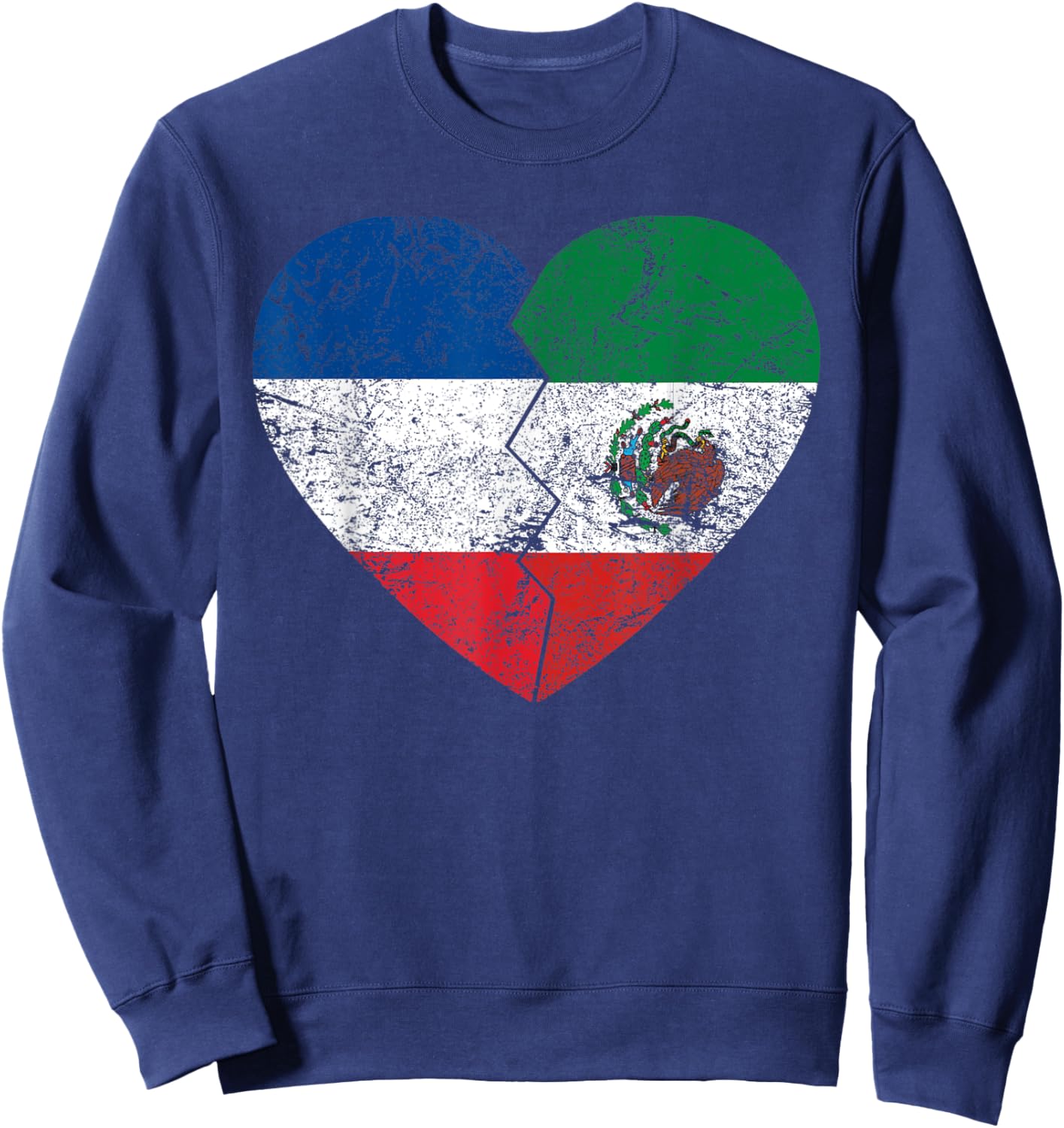 Drapeau mexicain français en forme de cœur | France Mexique Roots Vintage Sweatshirt - Sweatshirt | Navy