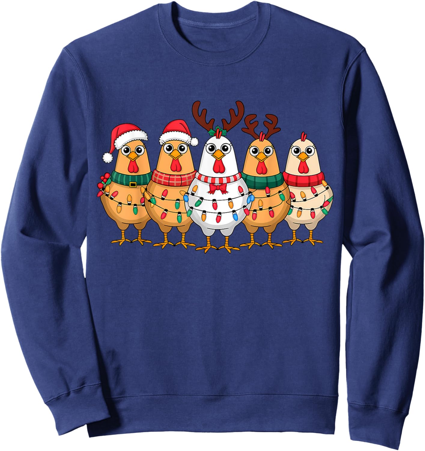 Funny Chicken Christmas Lights Farm Animal Cute Xmas Holiday Sweatshirt - Sweatshirt | Navy