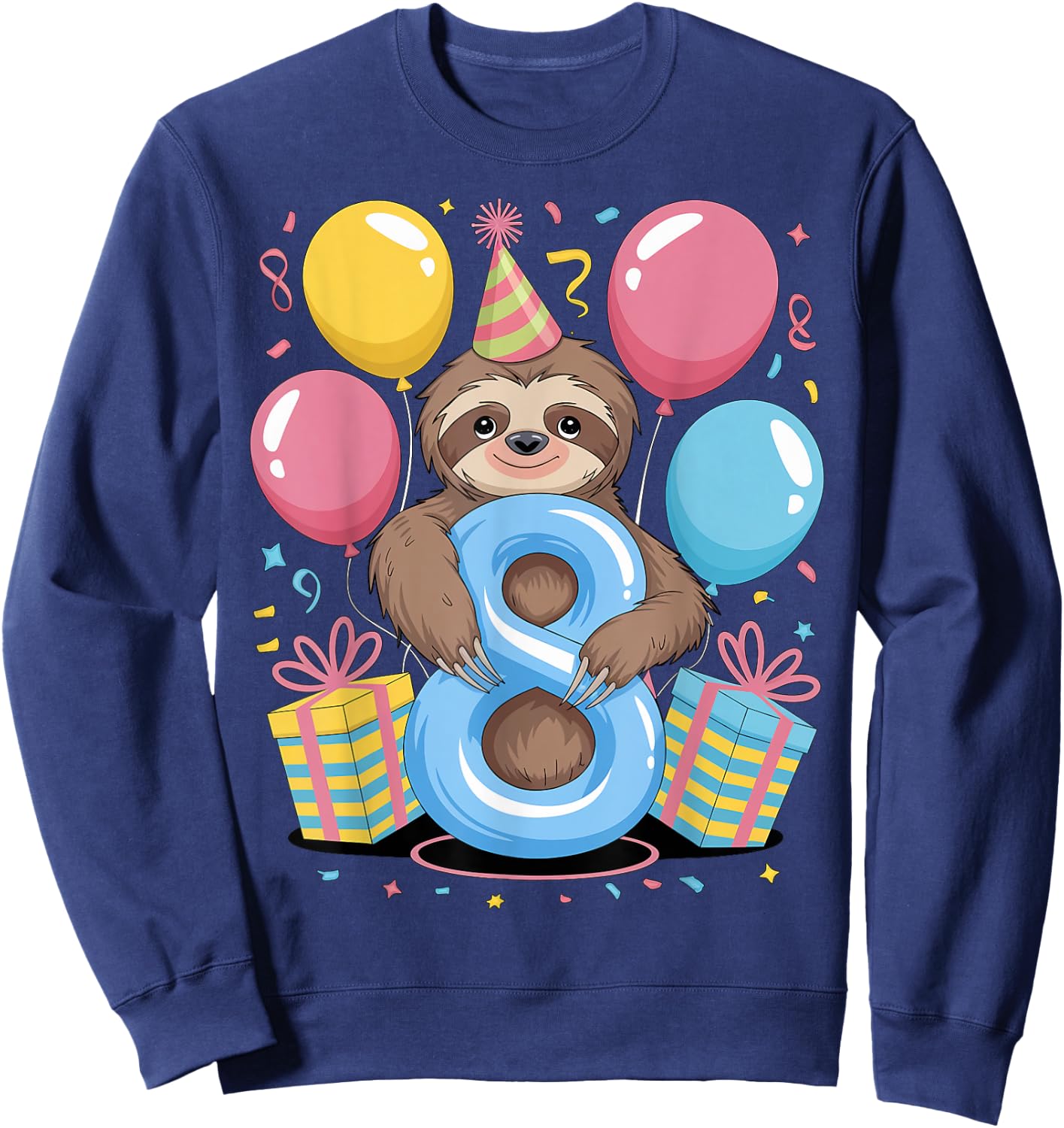 Sloth 8th birthday boy girl 8 years old eighth eight Sloth Sweatshirt - Sweatshirt | Navy