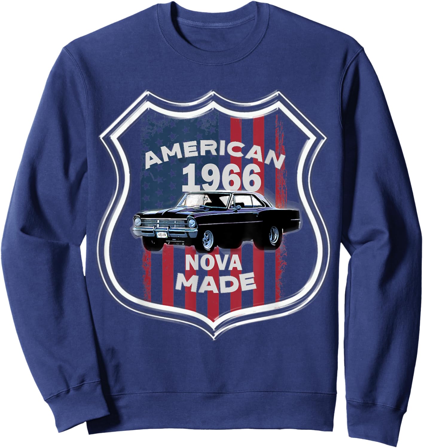 1966 66 Chevys Nova 2 Classic Car Old School Muscle Car Sweatshirt - Sweatshirt | Navy