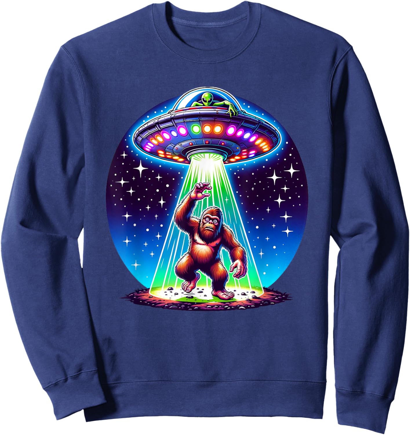 Bigfoot Sasquatch Abduction Alien Invasion UFO Spaceship Sweatshirt - Sweatshirt | Navy