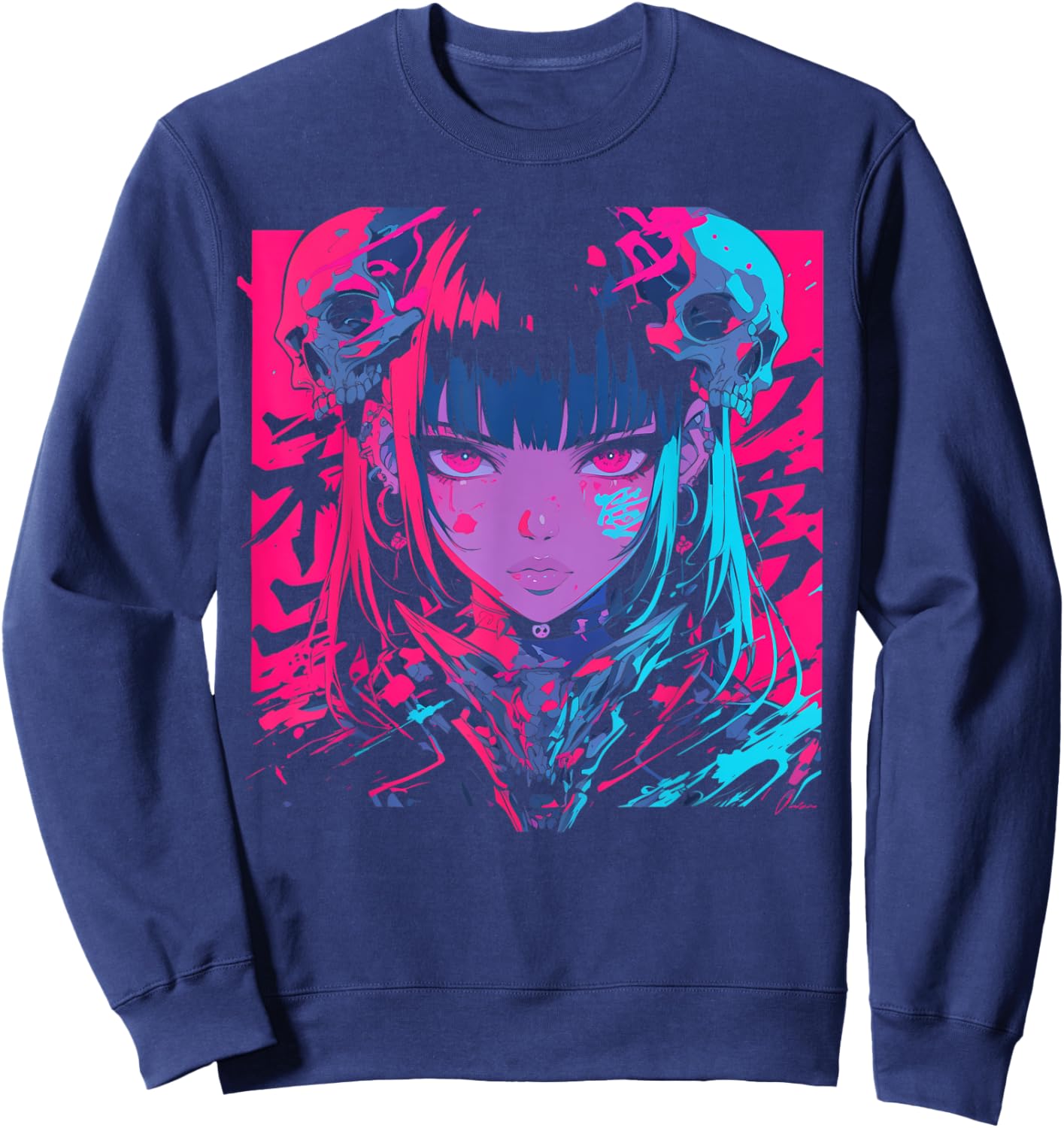 Goth Grunge Demon Anime Girl Waifu Horror Alt Aesthetic Sweatshirt - Sweatshirt | Navy