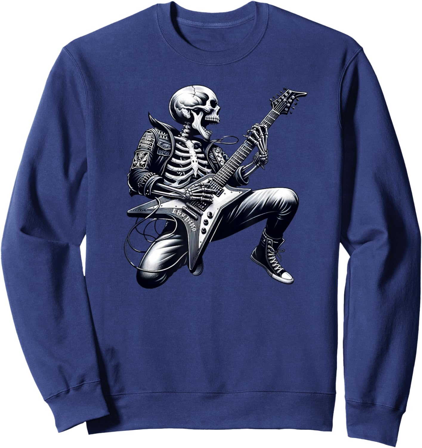 Skeleton Playing Guitar Rock n Roll Graphic Skeleton Sweatshirt - Sweatshirt | Navy
