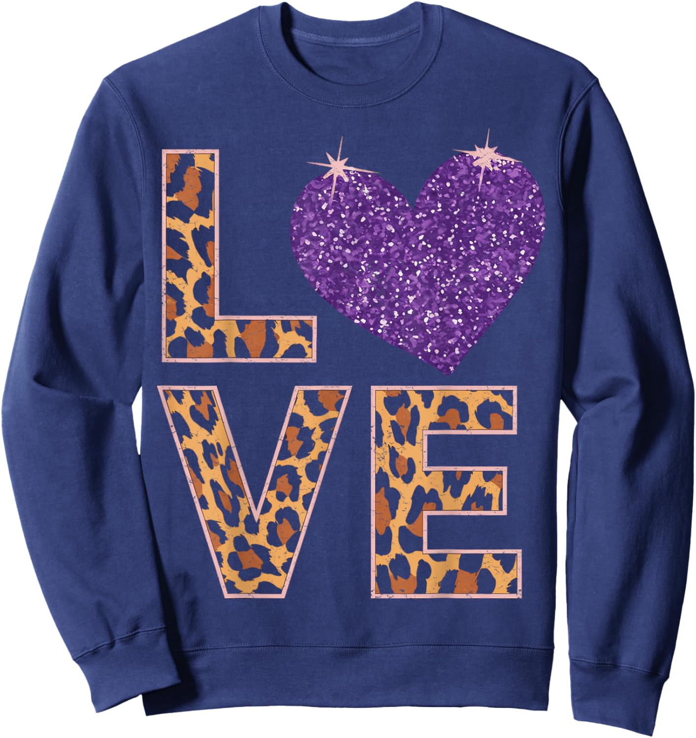 Love Leopard Purple Heart Valentine's Day Women Girls Sweatshirt - Sweatshirt | Navy
