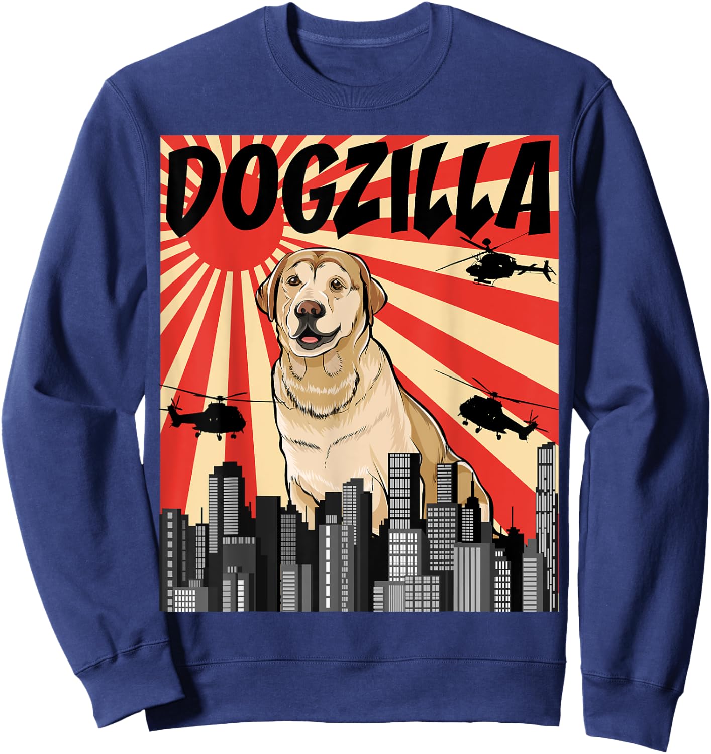 Funny Retro Japanese Dogzilla Labrador Retriever Dog Sweatshirt - Sweatshirt | Navy