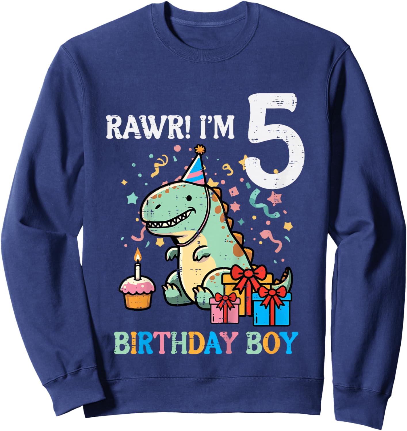 Kids Rawr Im 5 Dinosaur Birthday Boy Cute 5th Bday Trex Boys Kids Sweatshirt - Sweatshirt | Navy