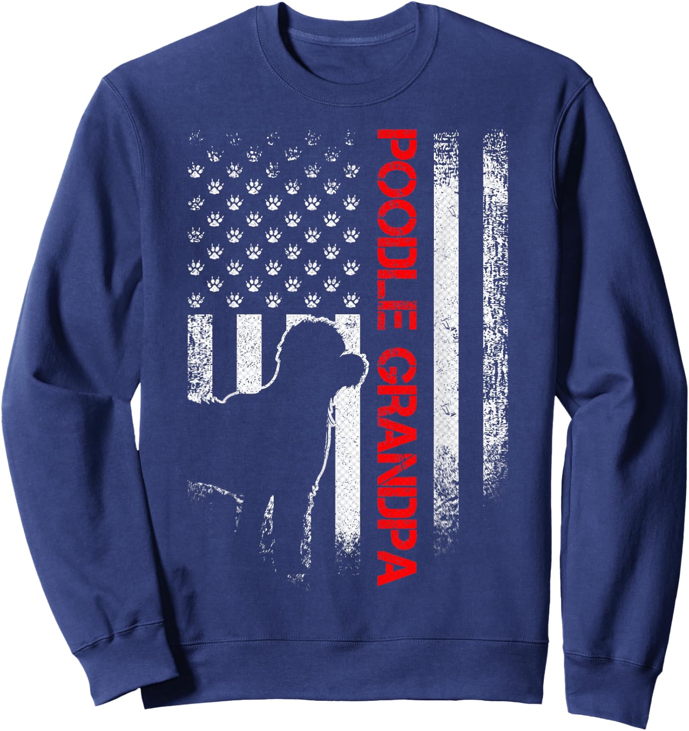 Vintage USA American Flag Proud Poodle Grandpa Silhouette Men Sweatshirt - Sweatshirt | Navy