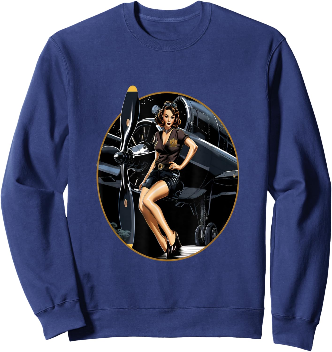 Pinup Girl Warbird Military Aircraft Aviation Sweatshirt - Sweatshirt | Navy