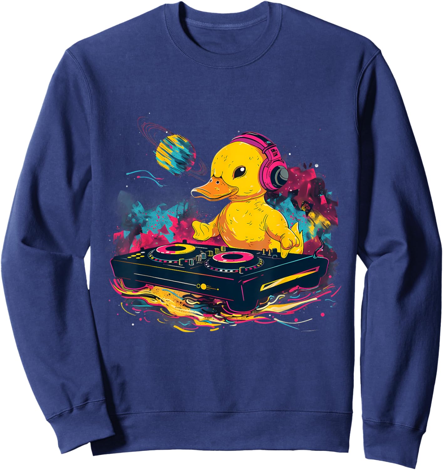 Rubber Duck Turntable DJ Music DJ Rubber Duckie Watercolor Sweatshirt - Sweatshirt | Navy