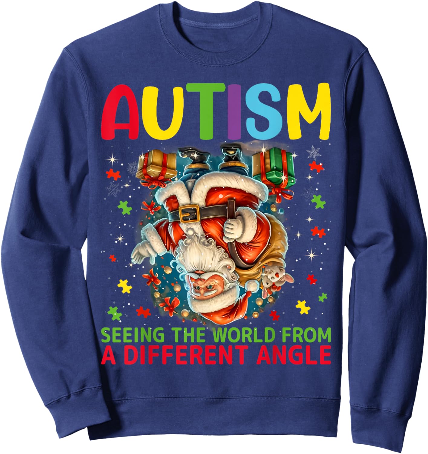 Autism Christmas Autistic Xmas Day Love Autism Awareness Sweatshirt - Sweatshirt | Navy