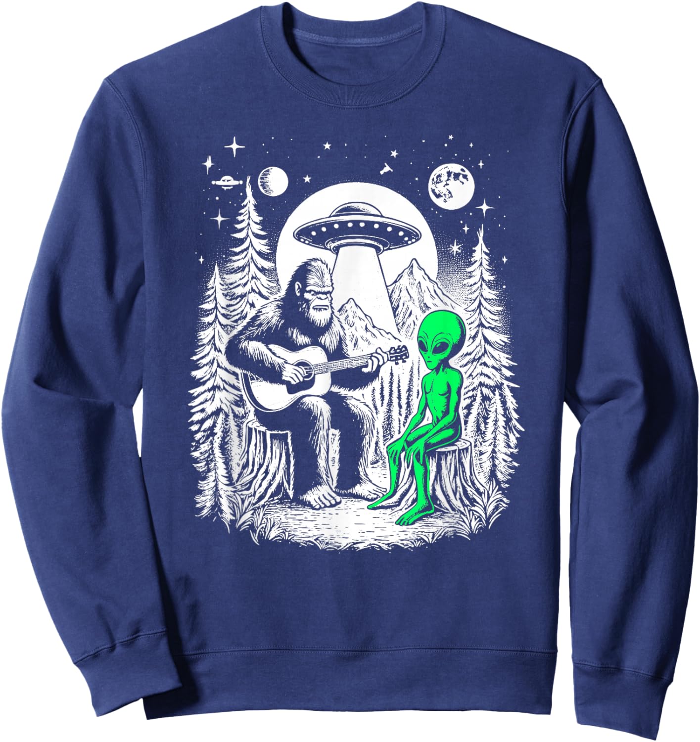 Bigfoot Plays Guitar Sasquatch Camping Big Foot UFO Alien Sweatshirt - Sweatshirt | Navy