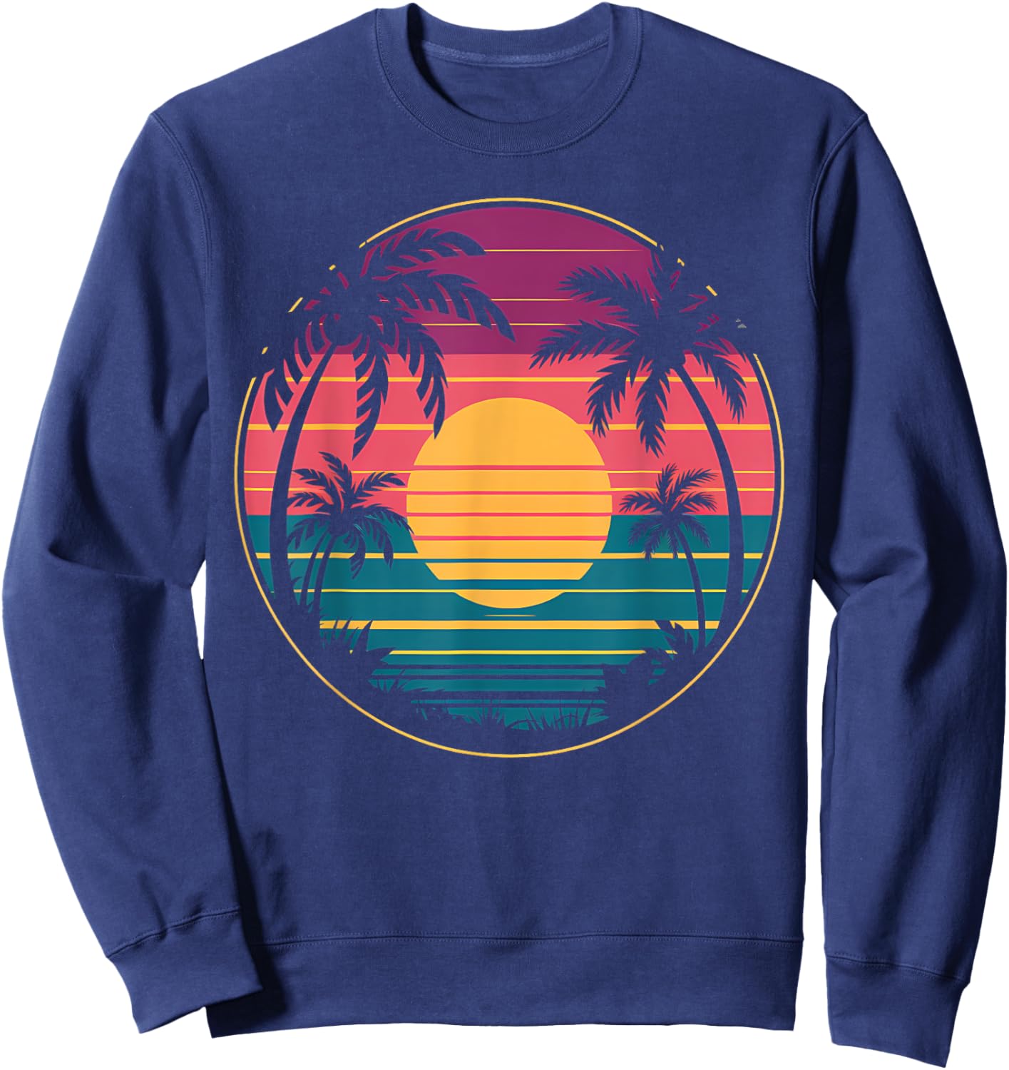 Retro 80s Vaporwave Aesthetic Palm Trees Sunset 90s Art Sweatshirt - Sweatshirt | Navy
