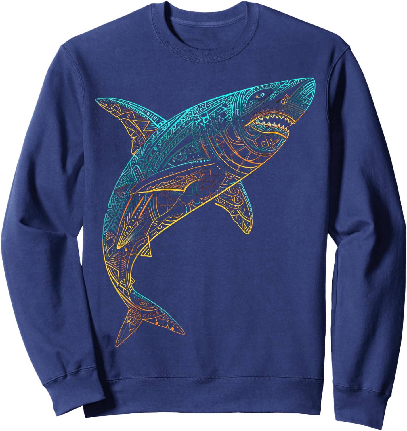 Shark Mandala Art Animal Love Fantasy Graphic Shark Sweatshirt - Sweatshirt | Navy
