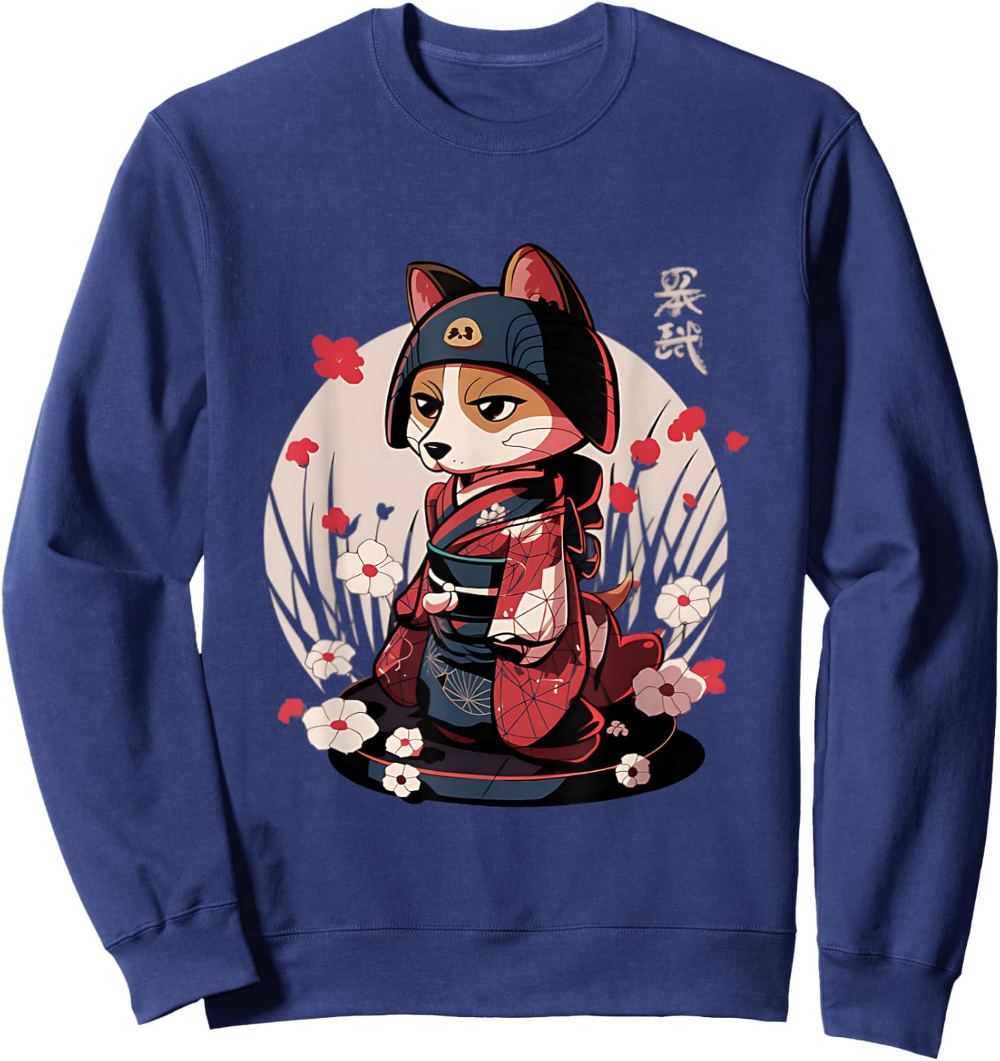 Japanese Samurai Dog Tattoo Kawaii Ninja Dog Sweatshirt - Sweatshirt | Navy