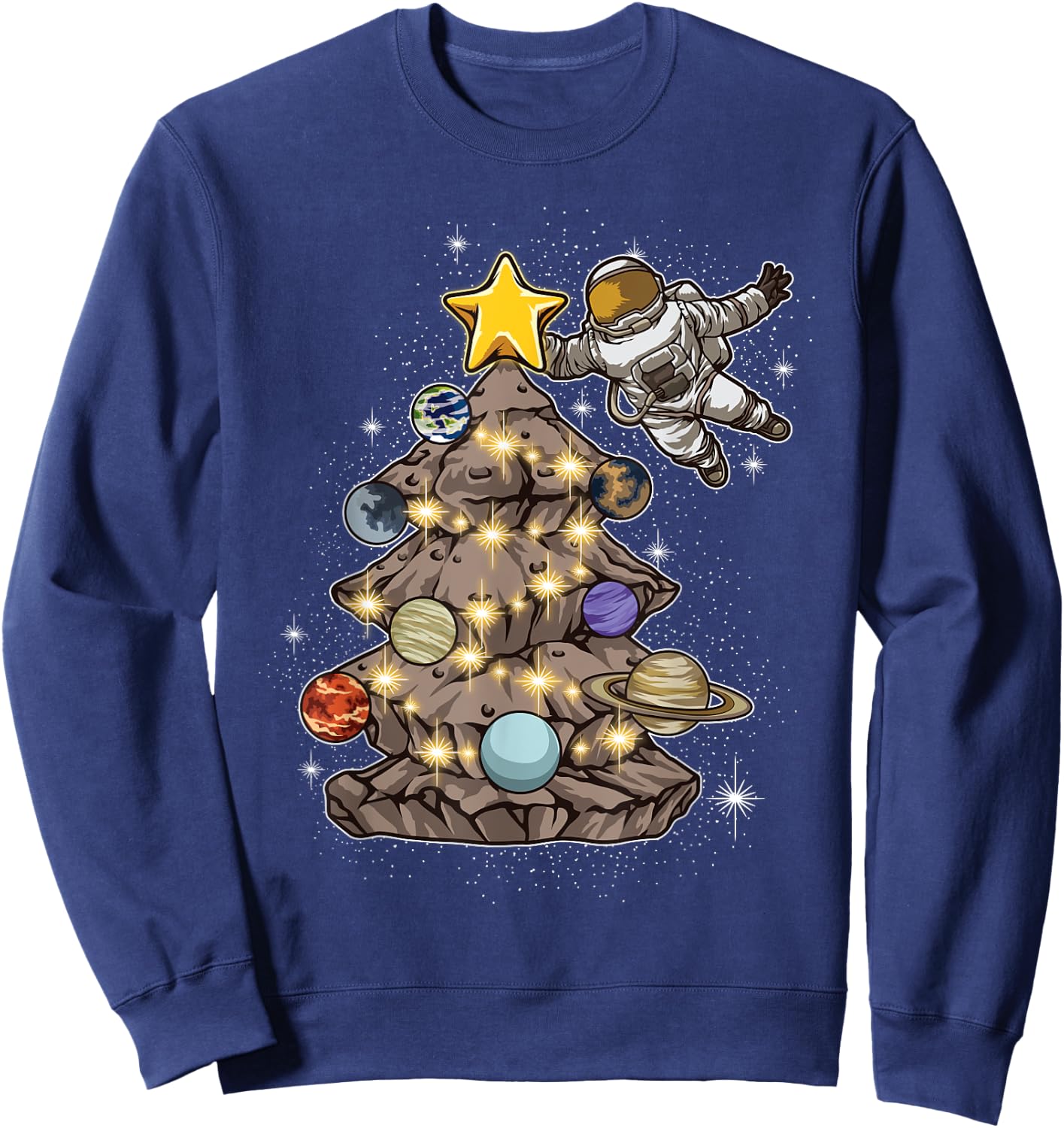 Astronaut Decorates A Christmas Tree In Space - Xmas Gift Sweatshirt - Sweatshirt | Navy