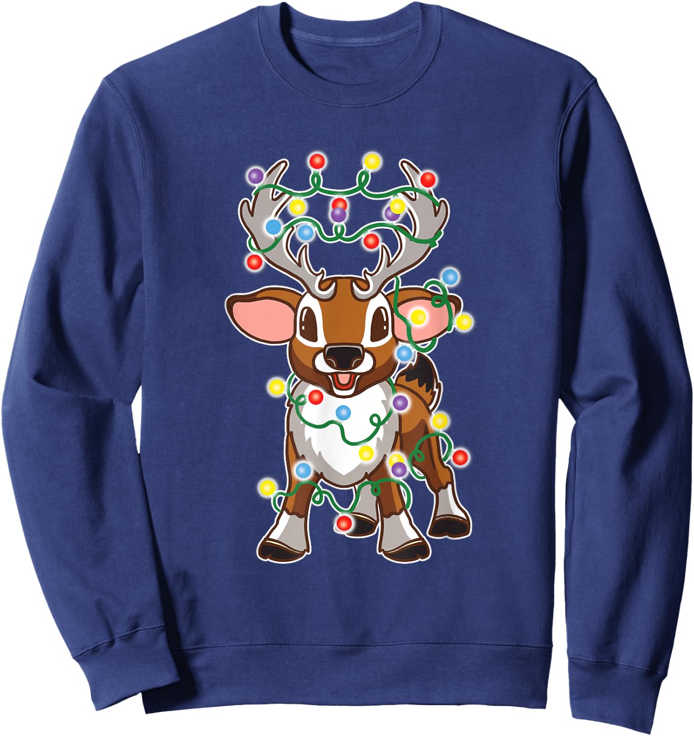 Baby Reindeer Cute Reindeers Deer with Christmas Lights Kids Sweatshirt - Sweatshirt | Navy