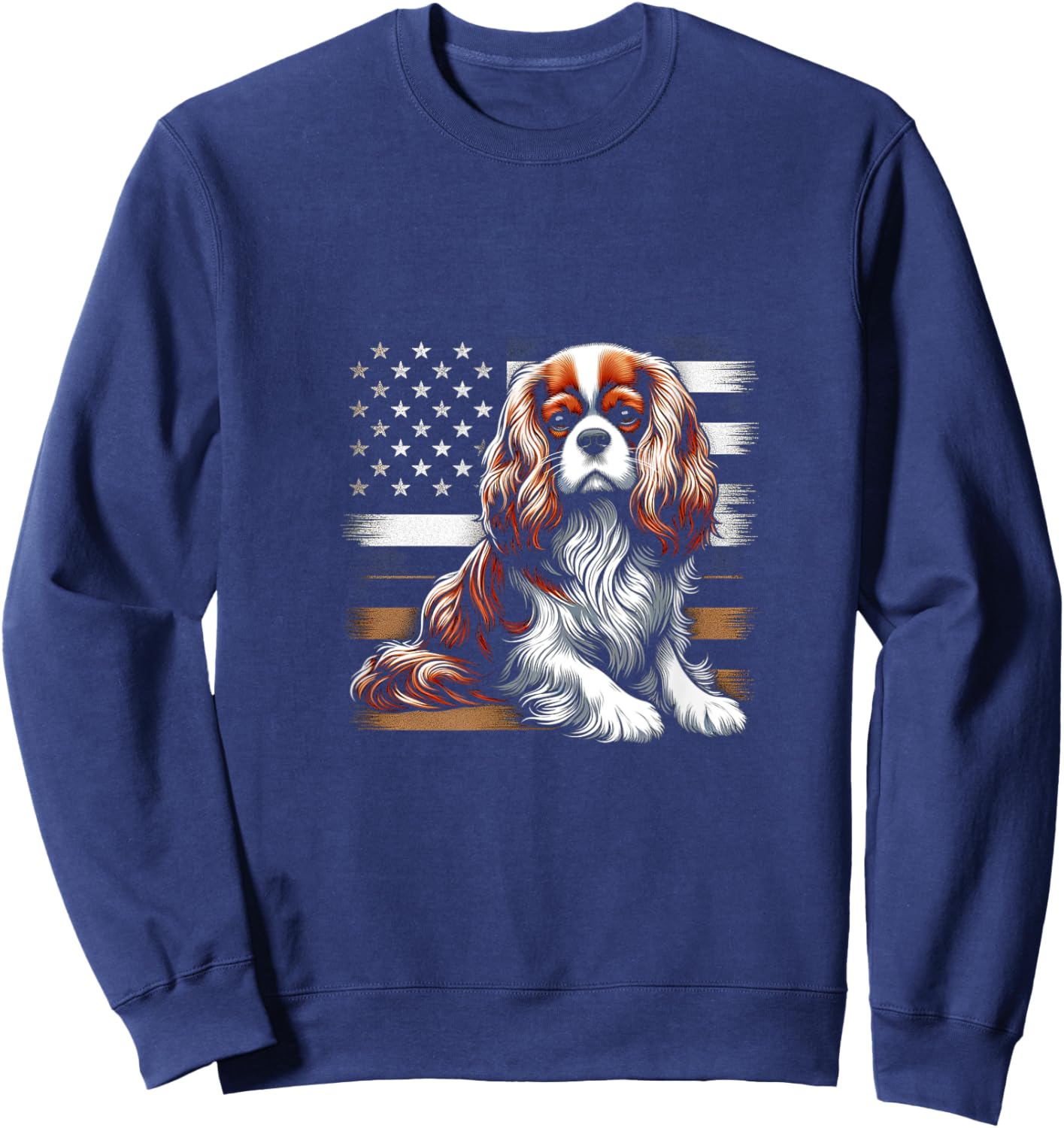 Cavalier King Charles Spaniel Vector USA Flag Sweatshirt - Sweatshirt | Navy